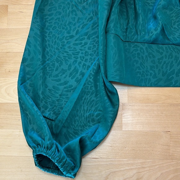NWT Rachel Zoe emerald green leopard print long sleeved blouse, size medium - Picture 2 of 6